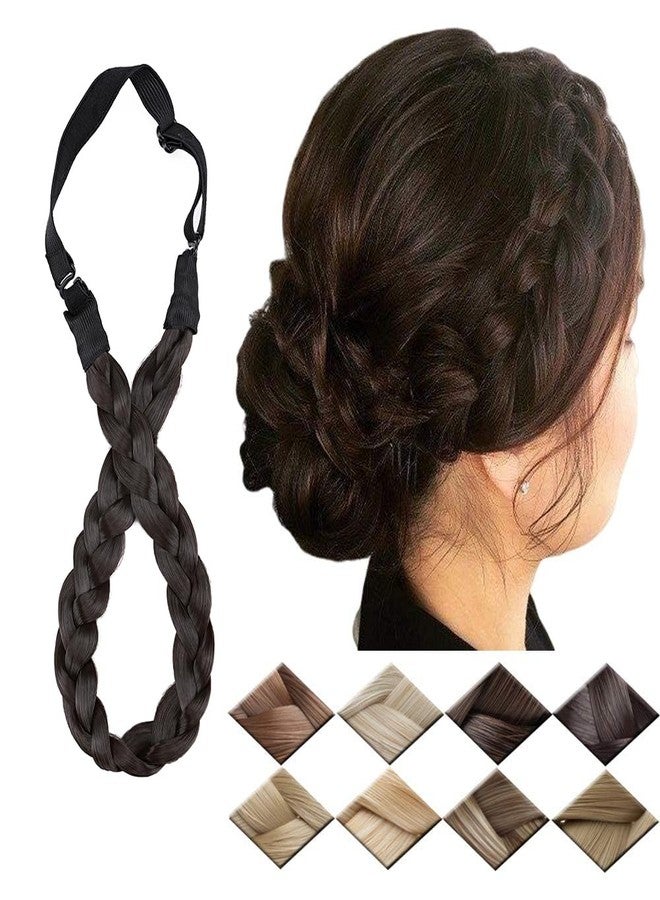 S-noilite Synthetic Chunky Braided Headband - Elastic Stretch Wide Plaited Braids - Trendy Girls Women (Dark Brown, Small-three strands) - Image 1